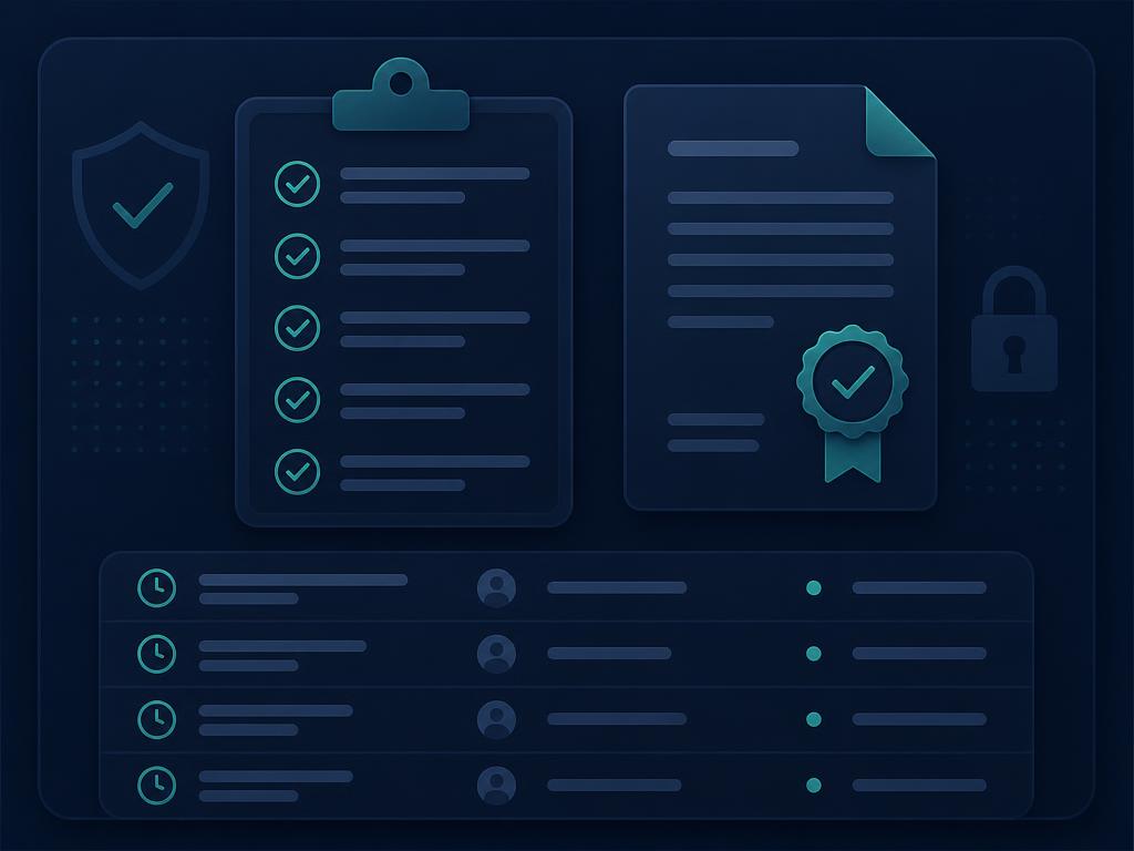 Abstract illustration of a compliance checklist and a timestamped audit record