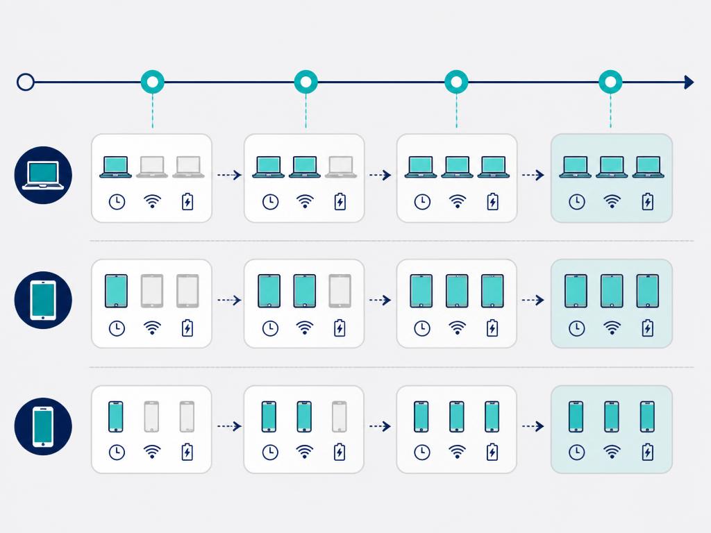 Abstract timeline showing a staged rollout across device groups